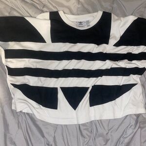 Black and White Adidas Striped Cropped Shirt